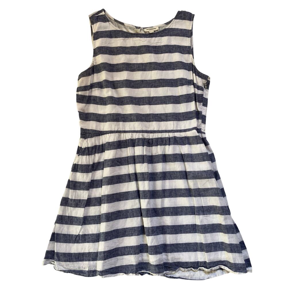 BeachLunchLounge Linen Striped Skater Dress Size XL Twee Coastal